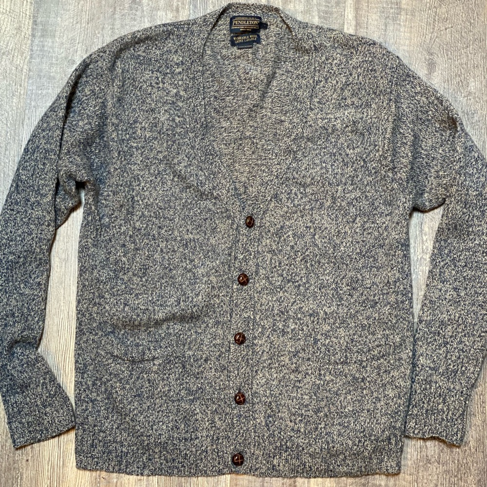 Grey Pendleton Wool Cardigan - Sz L